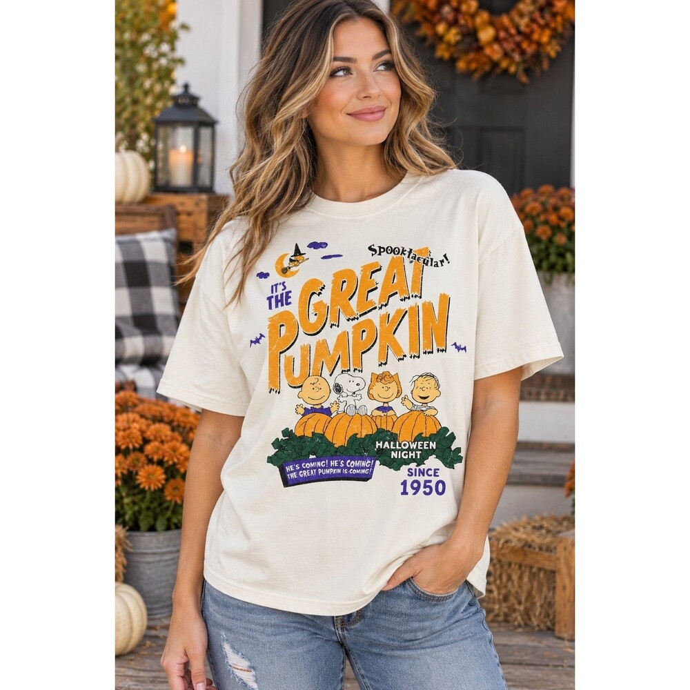 Peanuts Snoopy It's the Great Pumpkin Halloween Charlie Brown Tee Shirt Cream L